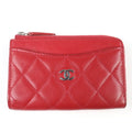 Chanel CC Logo Quilted Lambskin Fragment Case Coin Red Silver Handbag