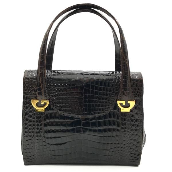 Gucci Croco Logo Vintage Hand Bag Brown — view 2