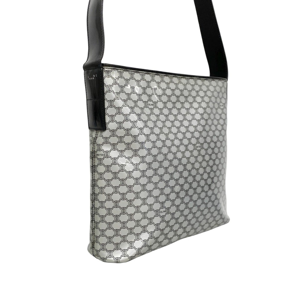 Celine Shoulder Bag Macadam Enamel Silver Black — view 2