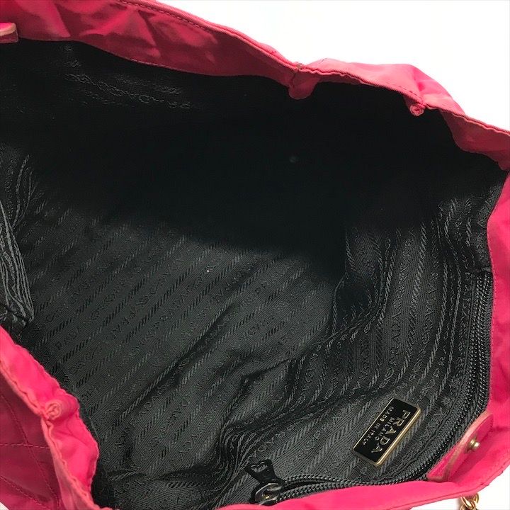 Prada Triangle Logo Tessuto Nylon Quilted Chain Tote Pink — view 8