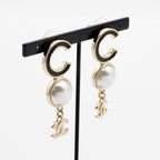 Chanel Earrings Gold Black Coco Mark Logo Pearl — view 9