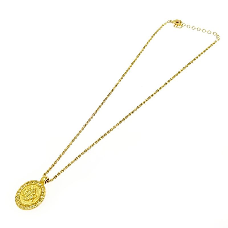 Dior GP Rhinestone Emblem Round Necklace Gold — view 4