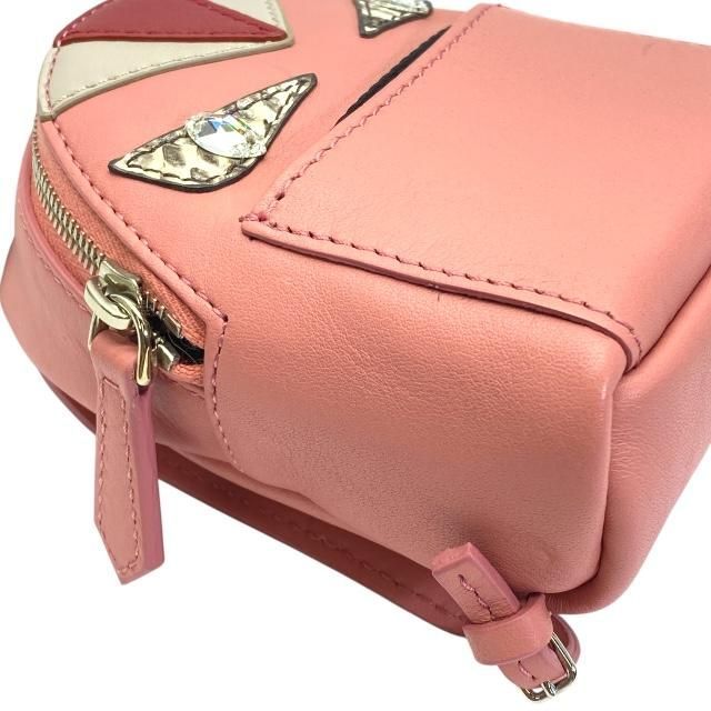 Fendi 7 Ar457 Monster Bugs Charm Key Holder Bag Small Leather Pink