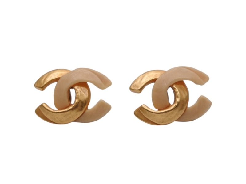 Chanel Earrings CC Logo Matte Gold Ivory