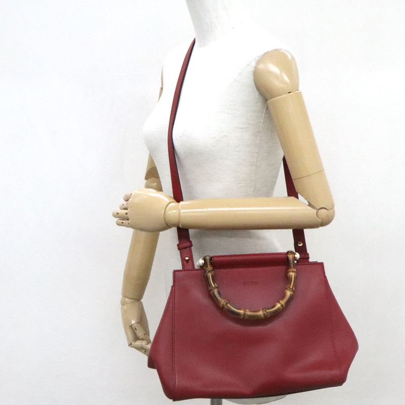 Gucci Bamboo Nimfair Small 2-Way Handbag Red Leather — view 6
