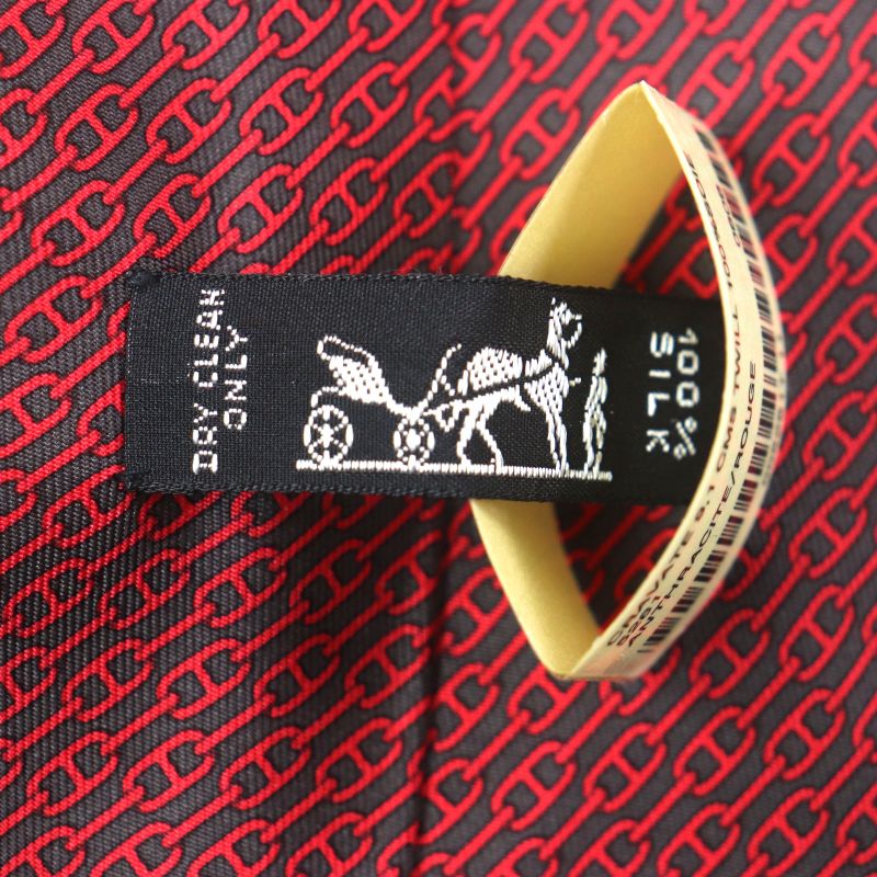 Hermes 5261 100% Silk Anthracite Rouge Cravat Chaine D'ancre Patterned Tie — view 5