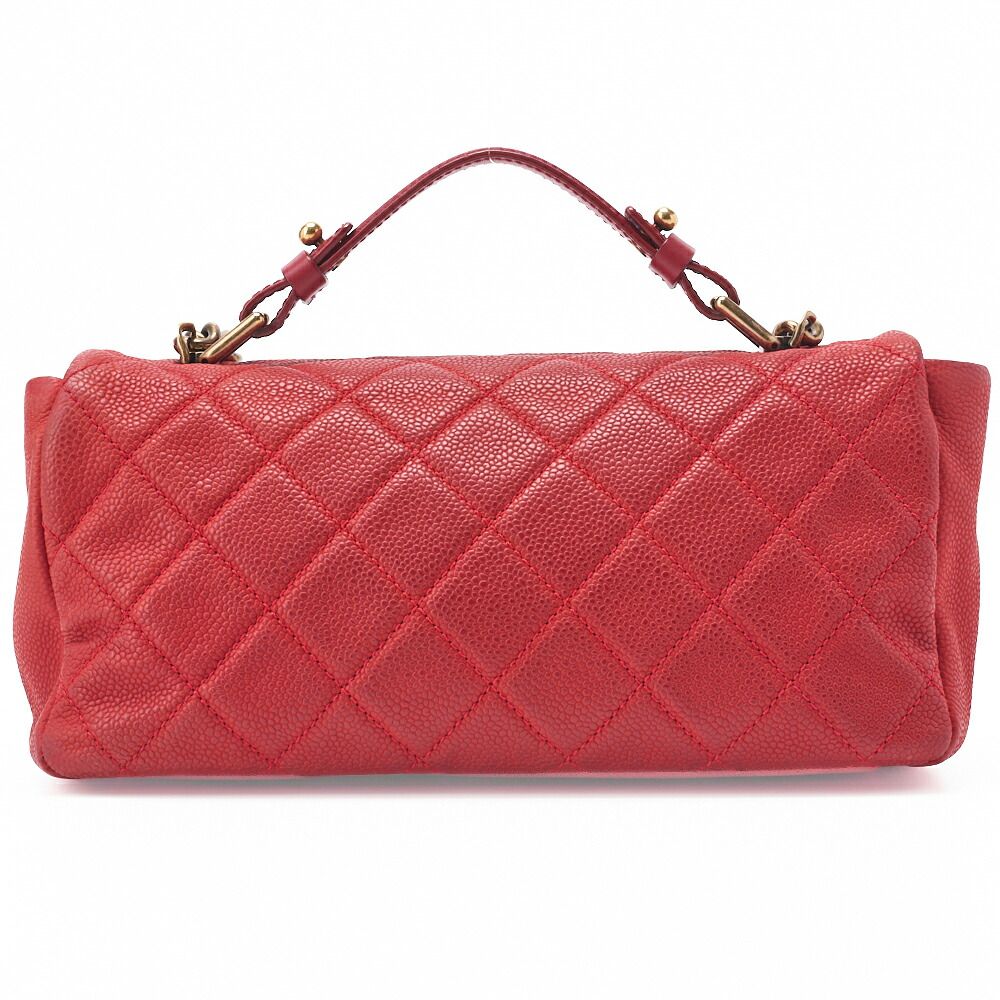 Chanel Chain Shoulder Bag Quilted Turnlock 2-Way Caviar Leather Red Gold Hardware — view 5