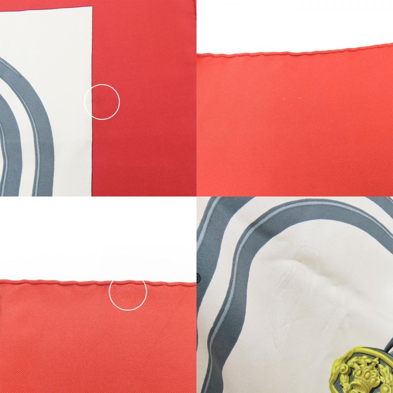 Hermes Scarf Carre 90 Silk Red Gold Gray Ceremonial Maitreya Apparel — view 7