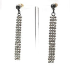 Chanel CC Logo Fringe Rhinestone Earrings Black Silver — view 5