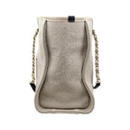 Chanel Tote Bag Deauville MM Canvas Chain Logo Beige Black Gold Hardware — view 3