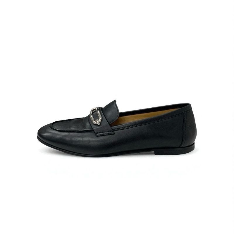 Hermes Colette Loafer Leather Shoes Black Silver Moccasin Flat — view 3