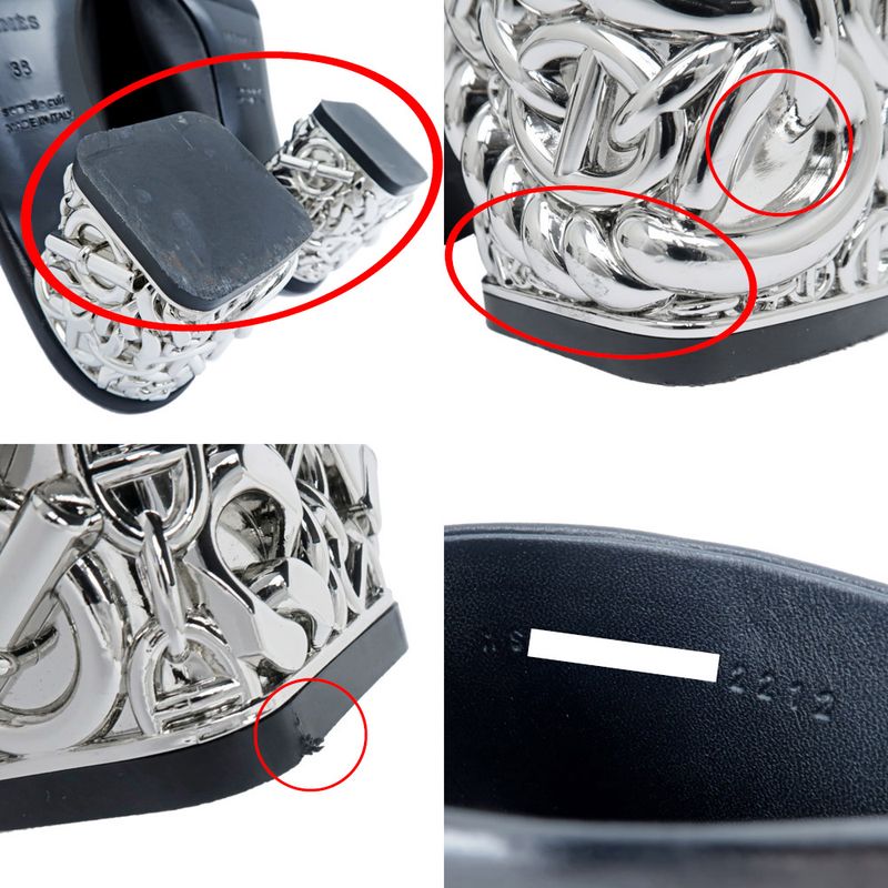 Hermes Sandals Glossy 60 BK Black Silver Size 38 Chaine D'ancre — view 9