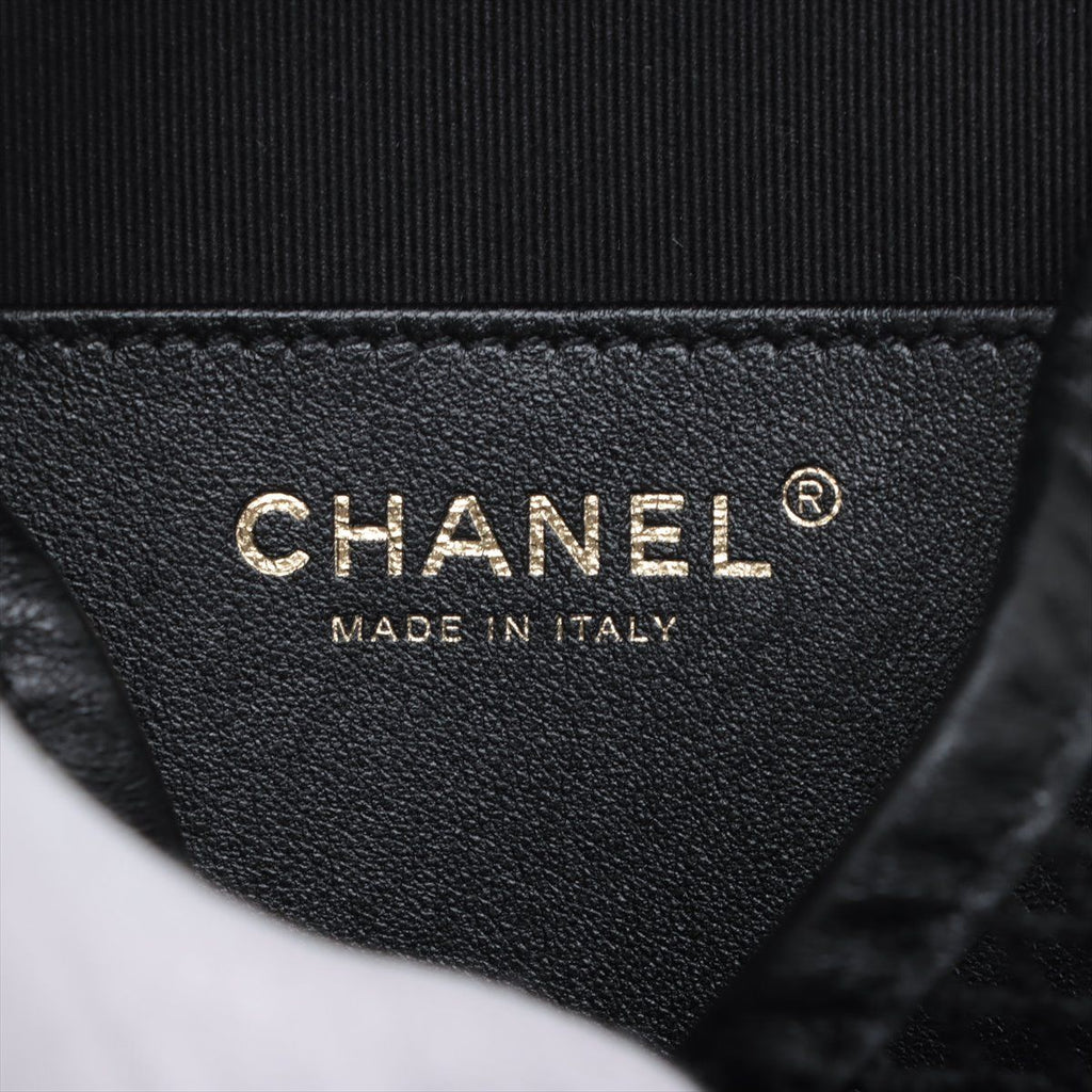 Chanel Quilted Lambskin Chain Backpack Mesh Black Gold Random Plate — view 8