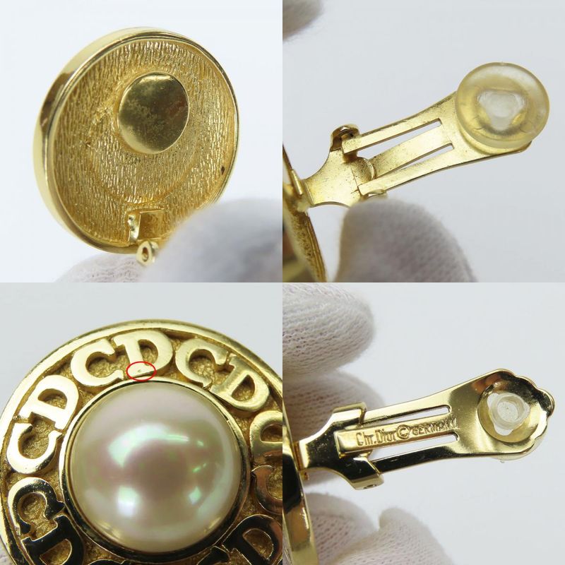 Christian Dior Earrings CD Logo Metal Gold Plated Accessories Faux Pearl — view 9