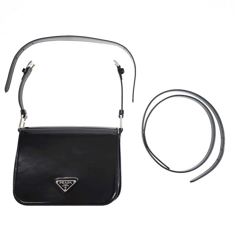 Prada Brushed Leather Shoulder Bag Black — view 8