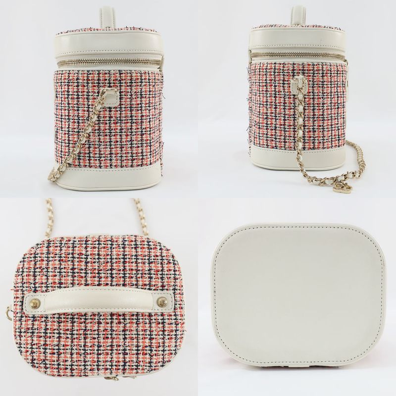 Chanel Vanity Case Chain Shoulder Tweed White Gold Hardware — view 4