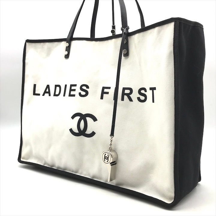 Chanel CC Logo First Canvas Tote White with Whistle — view 2