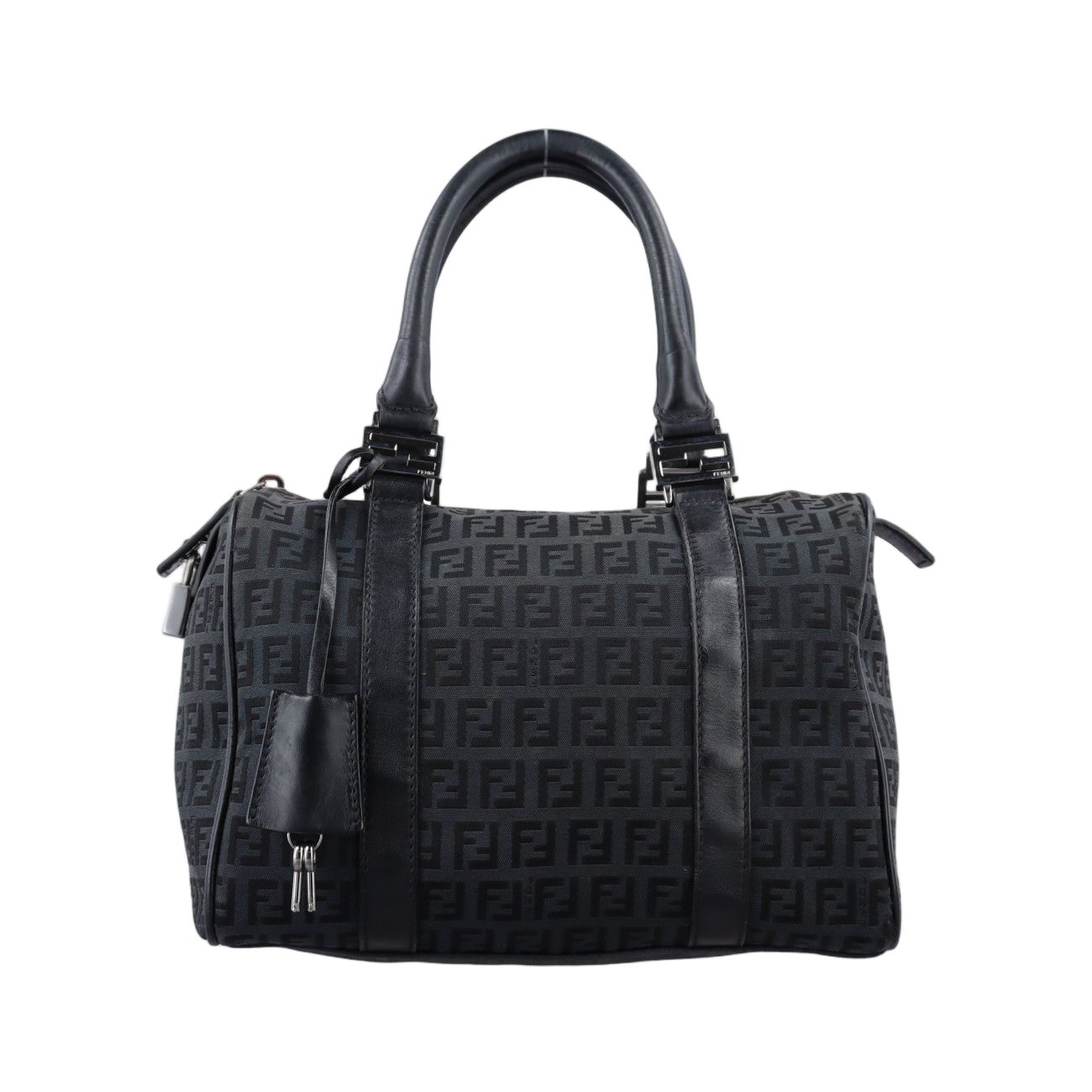 Fendi Zucchi Nifo Baulette Black Canvas Leather Jq5 Handbag