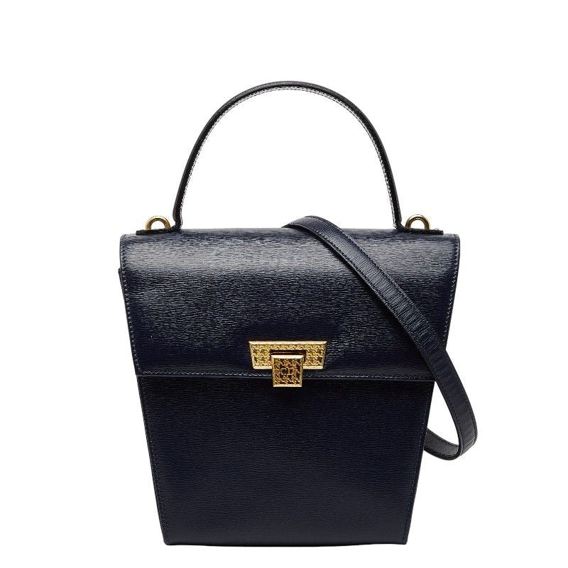 Dior CD Logo Shoulder Bag 2-Way Navy Gold Leather