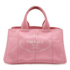 Prada Canapa Tote Bag Handbag Large Canvas Geranio Pink Gold Hardware — view 2