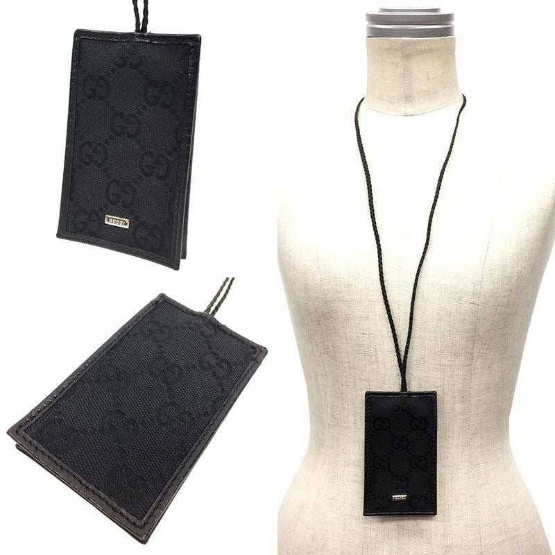 Gucci Sale GG Canvas Clochette Necklace Key Ring Holder Charm Black