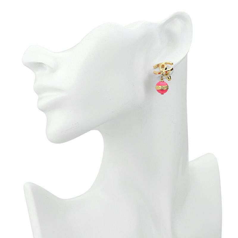 Chanel Stud Earrings Gold Pink — view 7