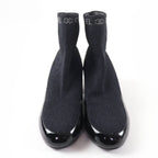 Chanel Patent Leather Logo Knit Socks Boots Ankle Black 34.5 — view 3
