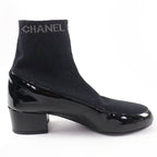 Chanel Patent Leather Logo Knit Socks Boots Ankle Black 34.5 — view 5