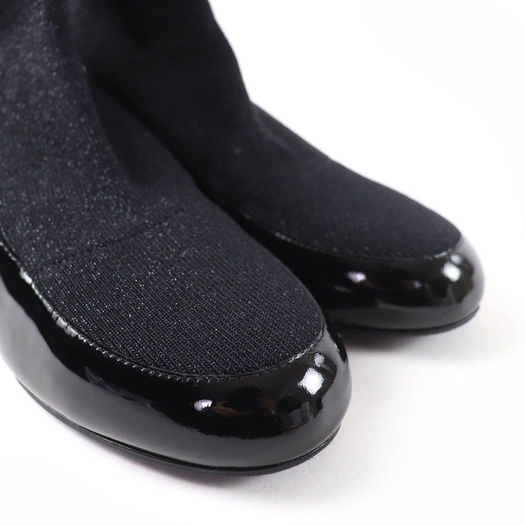 Chanel Patent Leather Logo Knit Socks Boots Ankle Black 34.5 — view 7