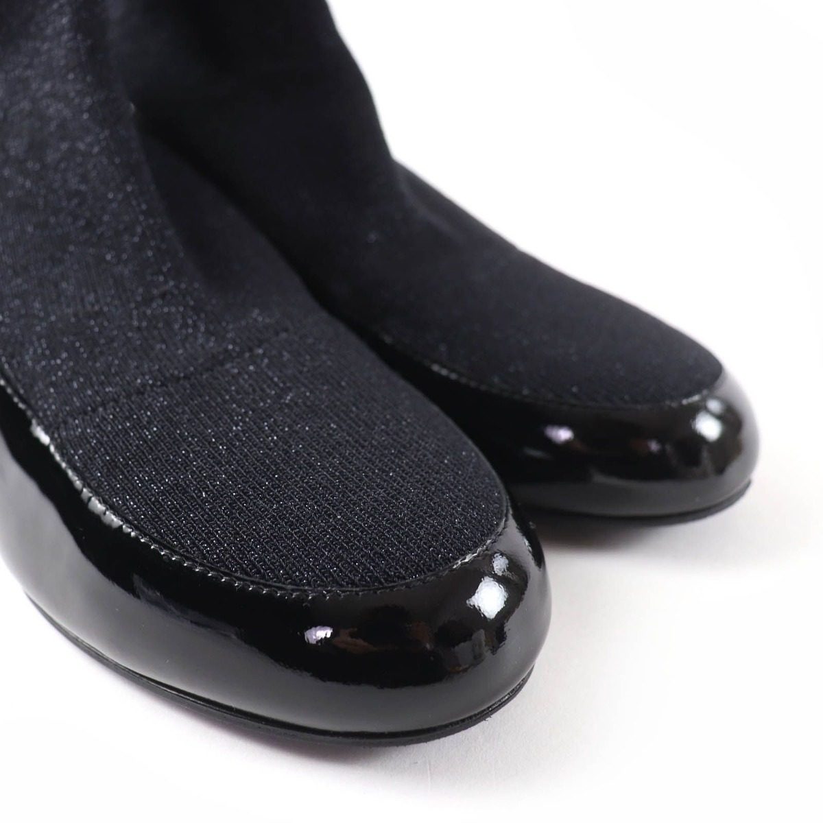 Chanel Patent Leather Logo Knit Socks Boots Ankle Black 34.5 — view 7