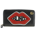 Gucci Round Zipper Embroidery GG Marmont Leather Black Long Wallet