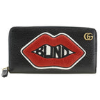 Gucci Round Zipper Embroidery GG Marmont Leather Black Long Wallet