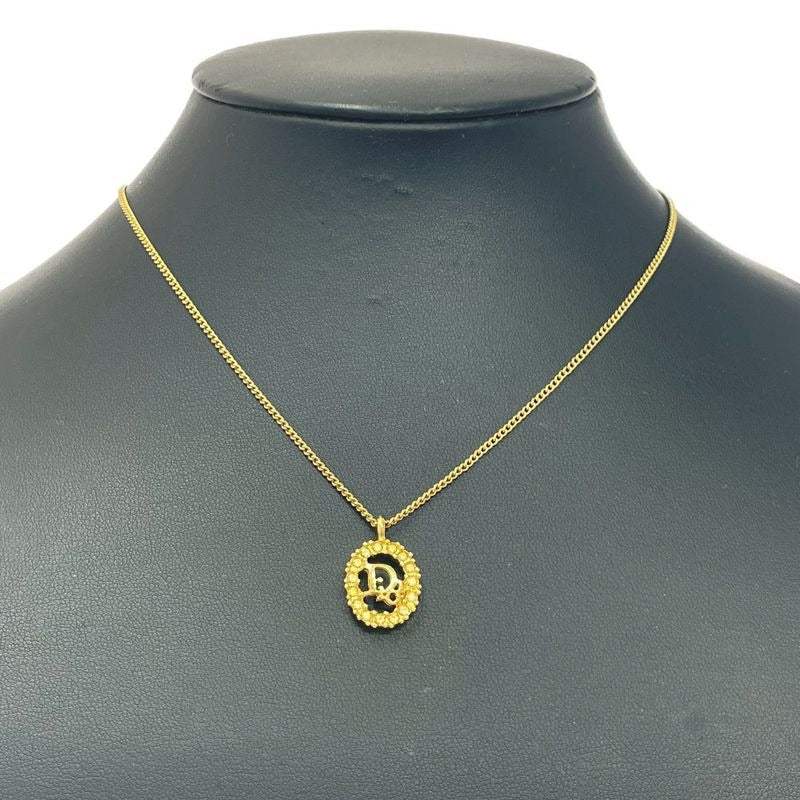 Christian Dior GP Rhinestone Oval Logo Necklace Gold
