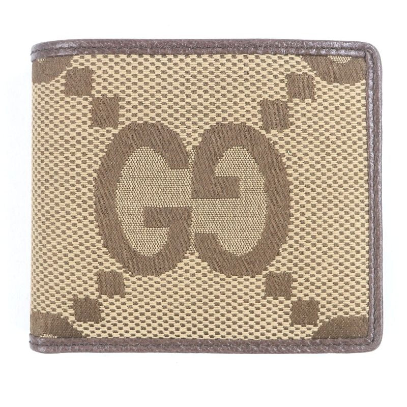 Gucci Canvas Leather Jumbo GG Compact Wallet Bifold Brown
