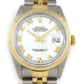 Rolex Watch Datejust P Number White Dial Roman Index Date 18k Yellow Gold SS