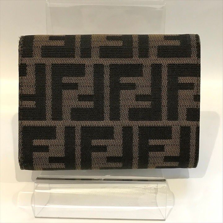 Fendi Zucca Trifold Wallet Compact FF Plate Canvas Leather Brown — view 2
