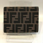 Fendi Zucca Trifold Wallet Compact FF Plate Canvas Leather Brown — view 2