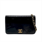 Chanel CC Logo Patent Chain Shoulder Bag Black Push Lock