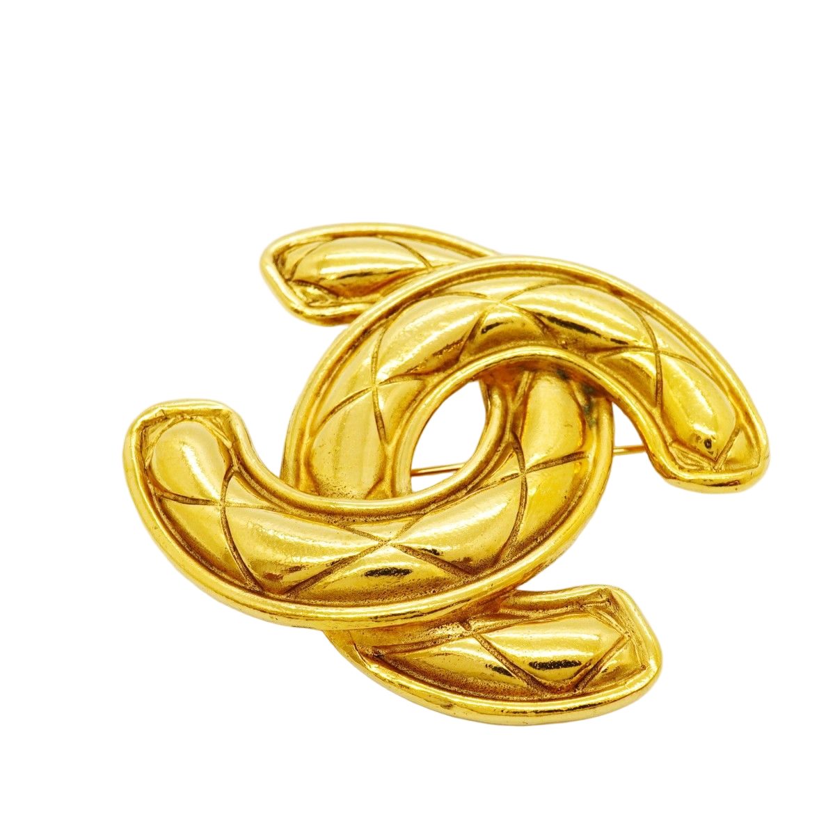Chanel Brooch Vintage CC Logo Quilted Gold Plated — view 2
