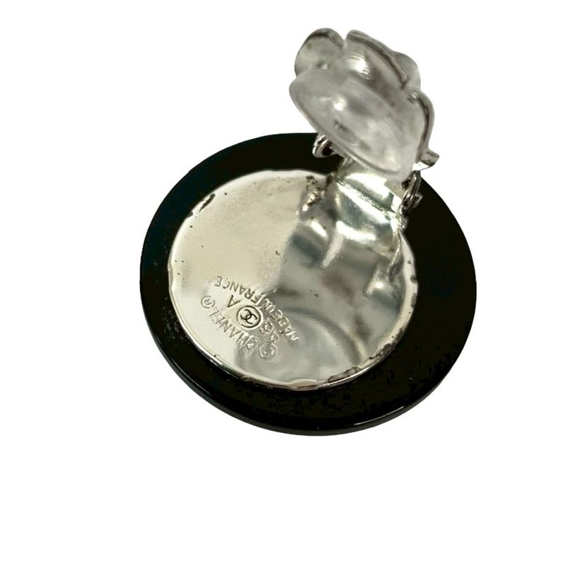 Chanel Vintage Coco Mark Motif Plastic Plated Earrings Black 96A — view 3