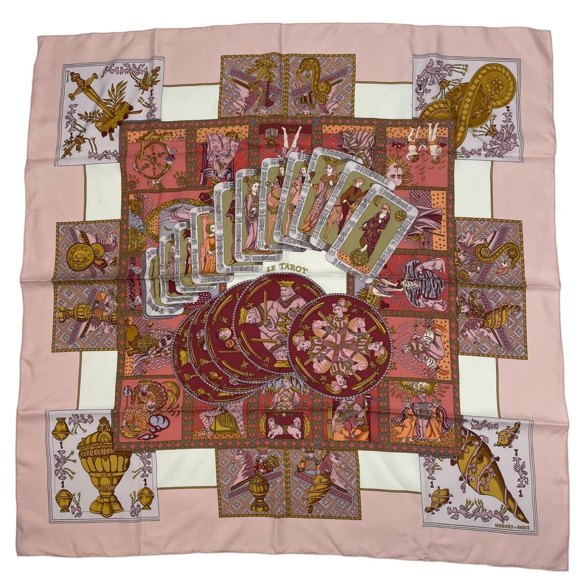 Hermes Scarf Silk Carre 90 le Tarot Card Pink — view 2