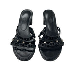 Hermes Aggaccio Sandals Shoes Leather Black Silver Chaine D'ancre Studded Mules — view 2