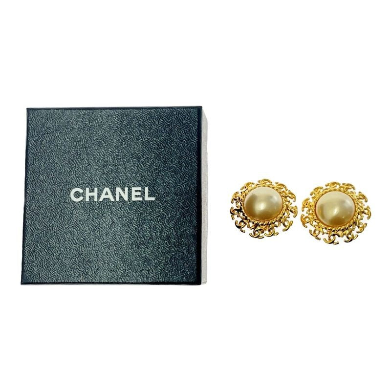 Chanel GP Faux Pearl 95 a Coco Mark Earrings Gold