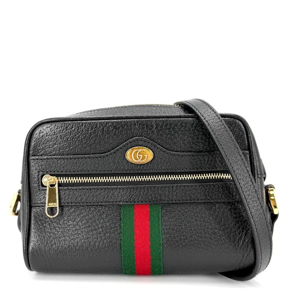 Gucci Shoulder Bag Ophidia Small Pochette Crossbody Leather Black Gold