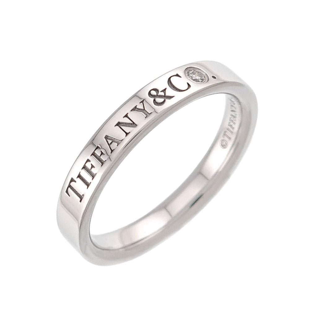 Tiffany & Co Logo Band Ring Diamond Pt Platinum