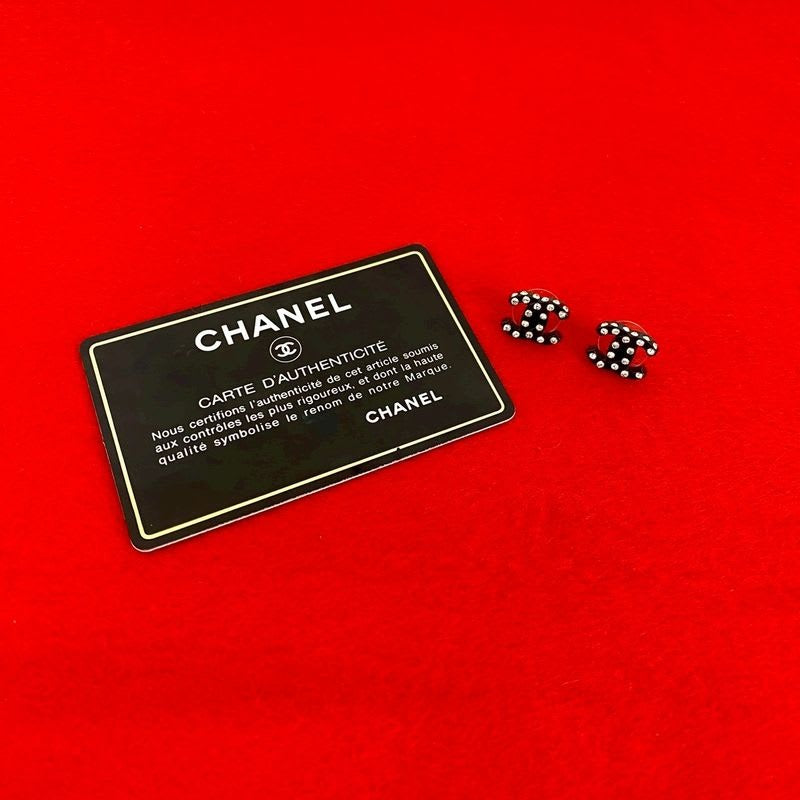 Chanel Coco Mark Motif Plastic Rhinestone Earrings Accessories 04A — view 2