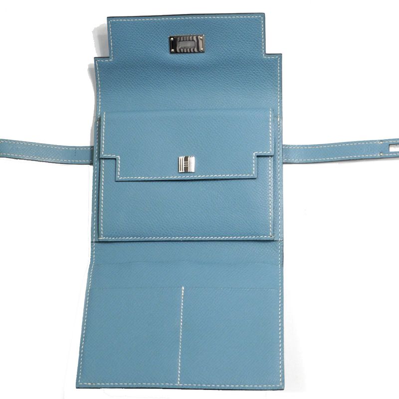 Hermes Kelly Wallet Compact Trifold Blue Jean Silver Hardware — view 6
