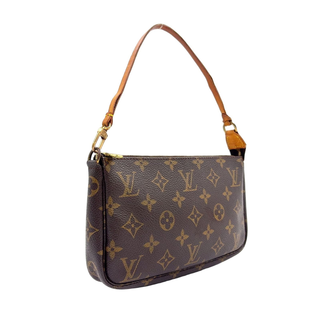 Louis Vuitton Pochette Monogram Leather Brown Light Handbag Gold — view 2