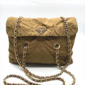 Prada Nylon Tessuto Chain Shoulder Tote Brown
