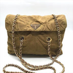 Prada Nylon Tessuto Chain Shoulder Tote Brown